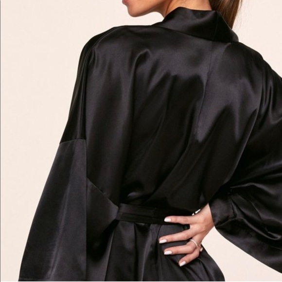 Adore Me Women’s Black Satin Belt Robe Nighty Throw-on Coverup Kink Cosplay - Picture 12 of 14